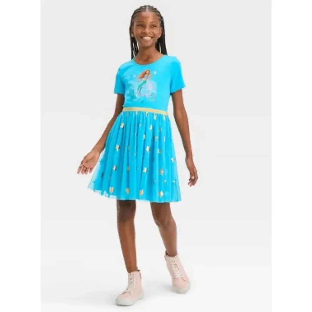 Disney Girls The Little Mermaid Ariel TutuDress - Teal Blue Xl New
